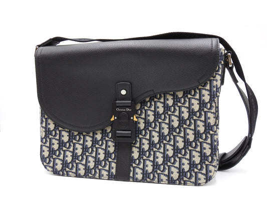 Christian Dior Saddle Messenger Shoulder Bag Oblique Jacquard Canvas Navy