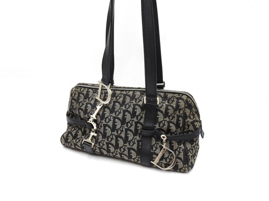 Christian Dior Trotter Oblique Boston Hand Bag Canvas Leather Black