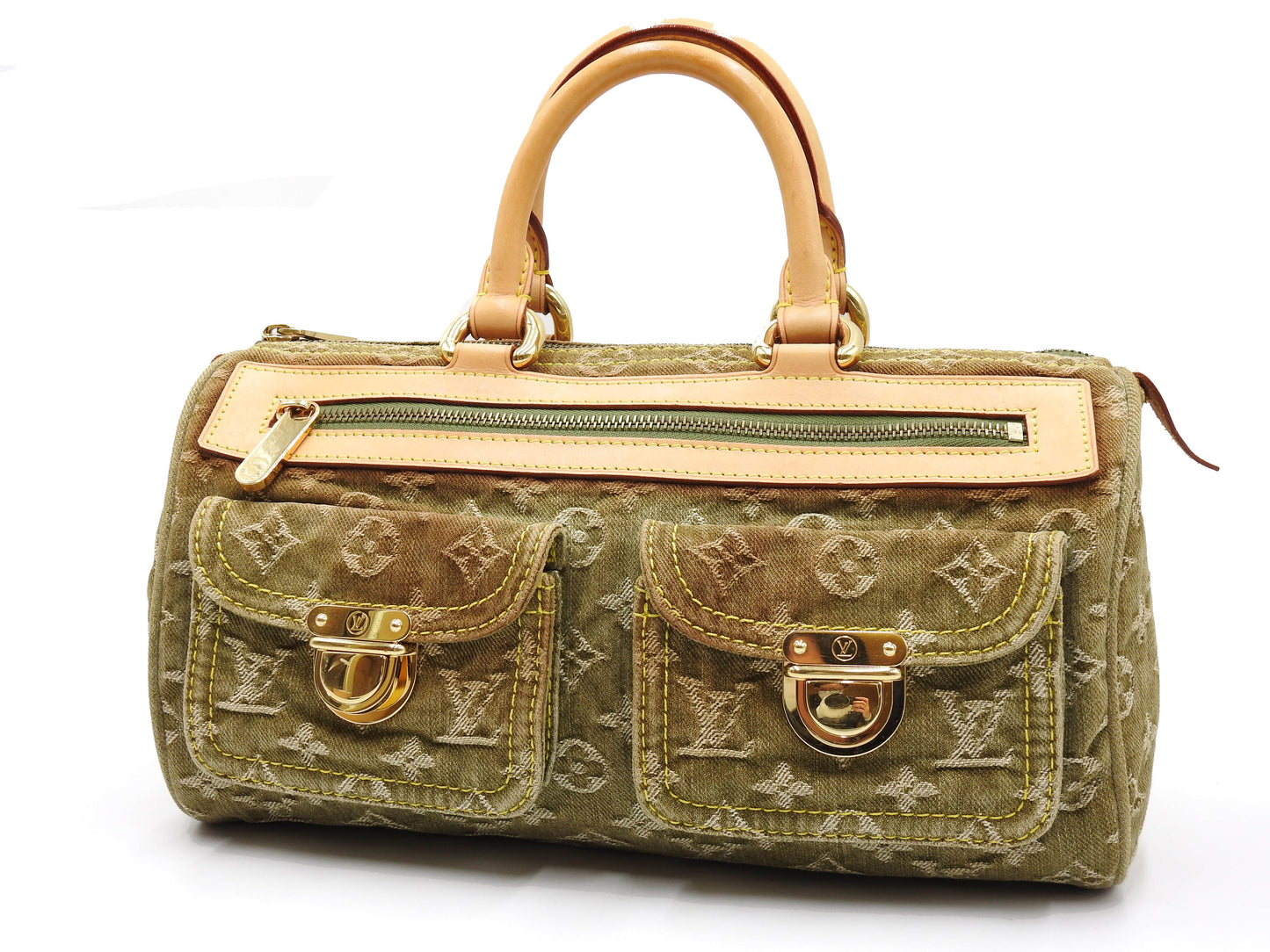 LOUIS VUITTON Monogram Denim Neo Speedy Hand Bag Boston Bag Khaki M95215