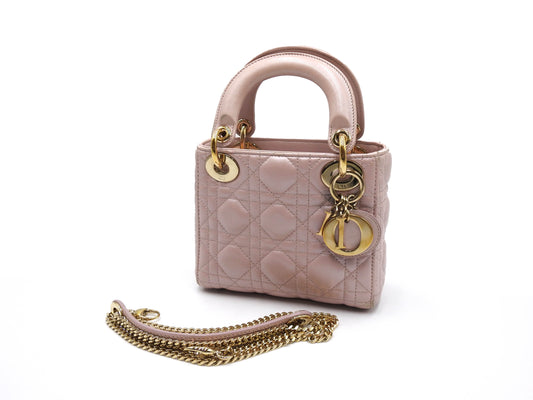 Christian Dior Lady Dior Mini Cannage Hand Shoulder Bag Lambskin Pink M0505