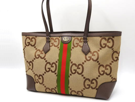GUCCI GG Jumbo Ophidia Medium Tote Shoulder Bag Canvas Beige Brown 631685