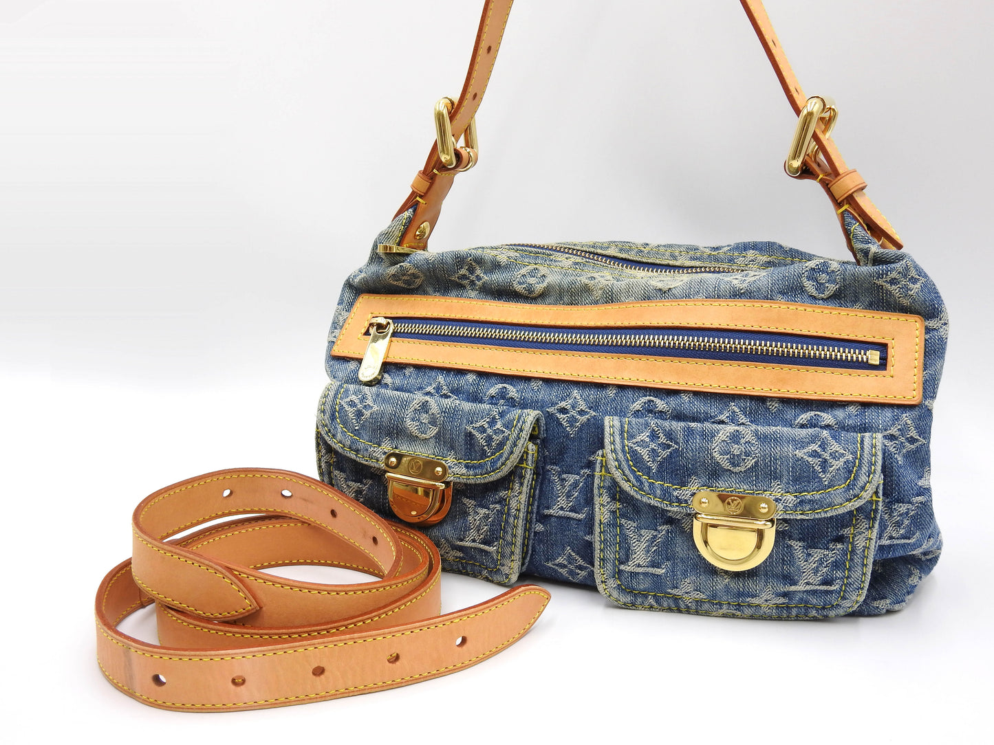 LOUIS VUITTON Baggy PM Monogram Denim Hand Bag Shoulder Bag Blue M95049