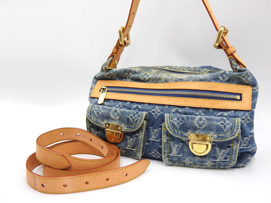 LOUIS VUITTON Baggy PM Monogram Denim Hand Bag Shoulder Bag Blue M95049