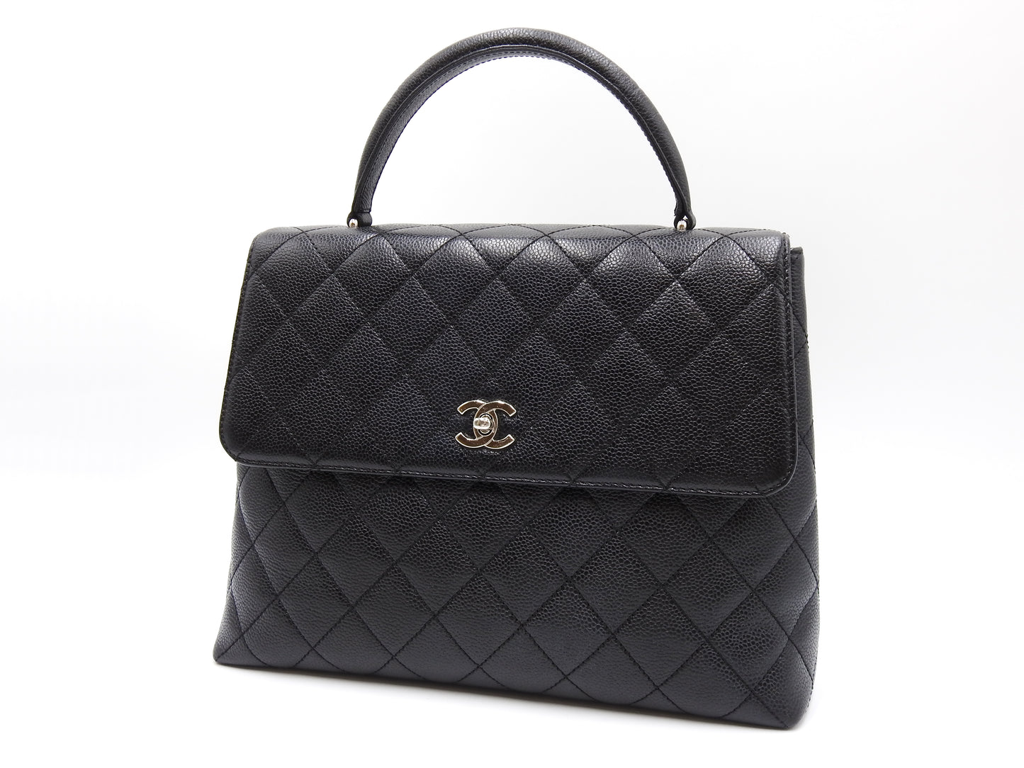 CHANEL CC Matelasse Kelly Top Handle Bag Caviarskin Leather Black A12397