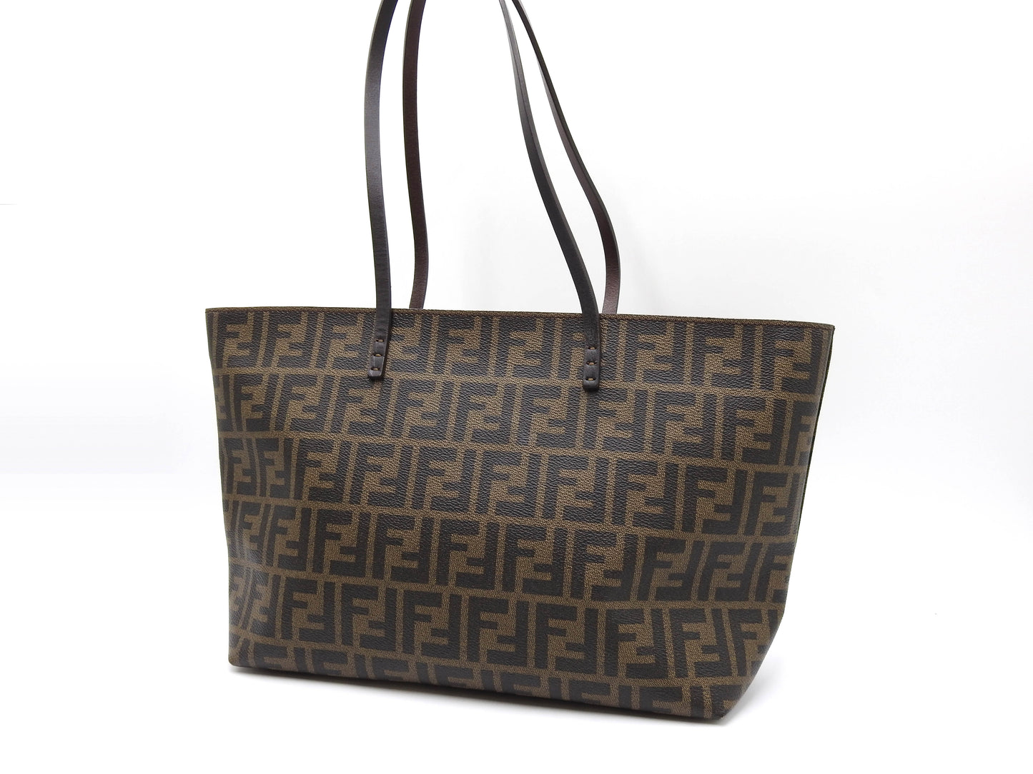 FENDI Zucca Tote Roll Bag Shoulder Bag PVC Khaki Brown 8BH198