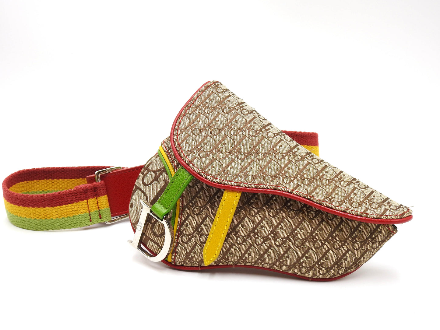 Christian Dior Rasta Trotter Saddle Belt Body Waist Bag Beige Multicolor