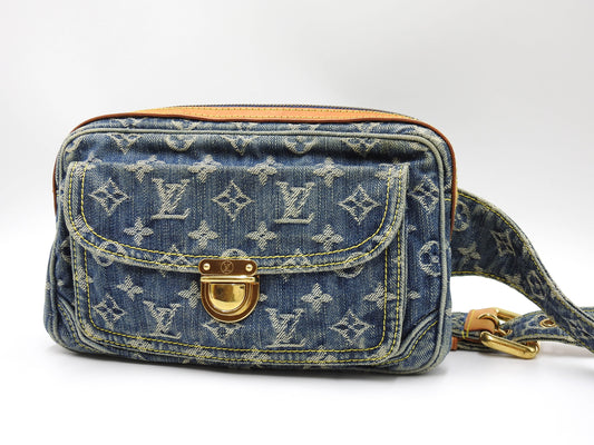 LOUIS VUITTON Monogram Denim Bum Bag Belt Bag Shoulder Bag Blue M95347