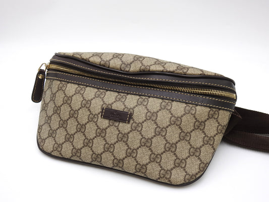 GUCCI GG Supreme Waist Body Belt Bag PVC Leather Beige Brown Gold 23326
