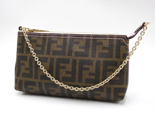 FENDI Zucca Chain Bag Pochette Accessories Pouch PVC 8BR592 Khaki