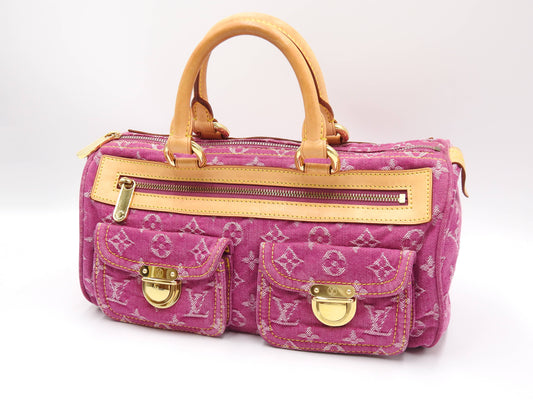 LOUIS VUITTON Monogram Denim Neo Speedy Boston Hand Bag Pink M95214