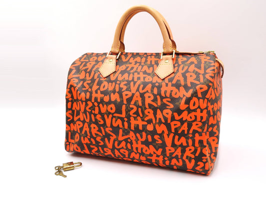 LOUIS VUITTON Monogram Graffiti Speedy 30 Boston Hand Bag Orange M93705