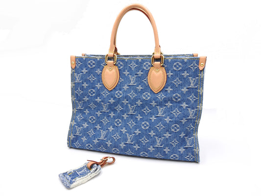 LOUIS VUITTON LV Remix Monogram Denim OnTheGo MM Shoulder Tote Bag M46871