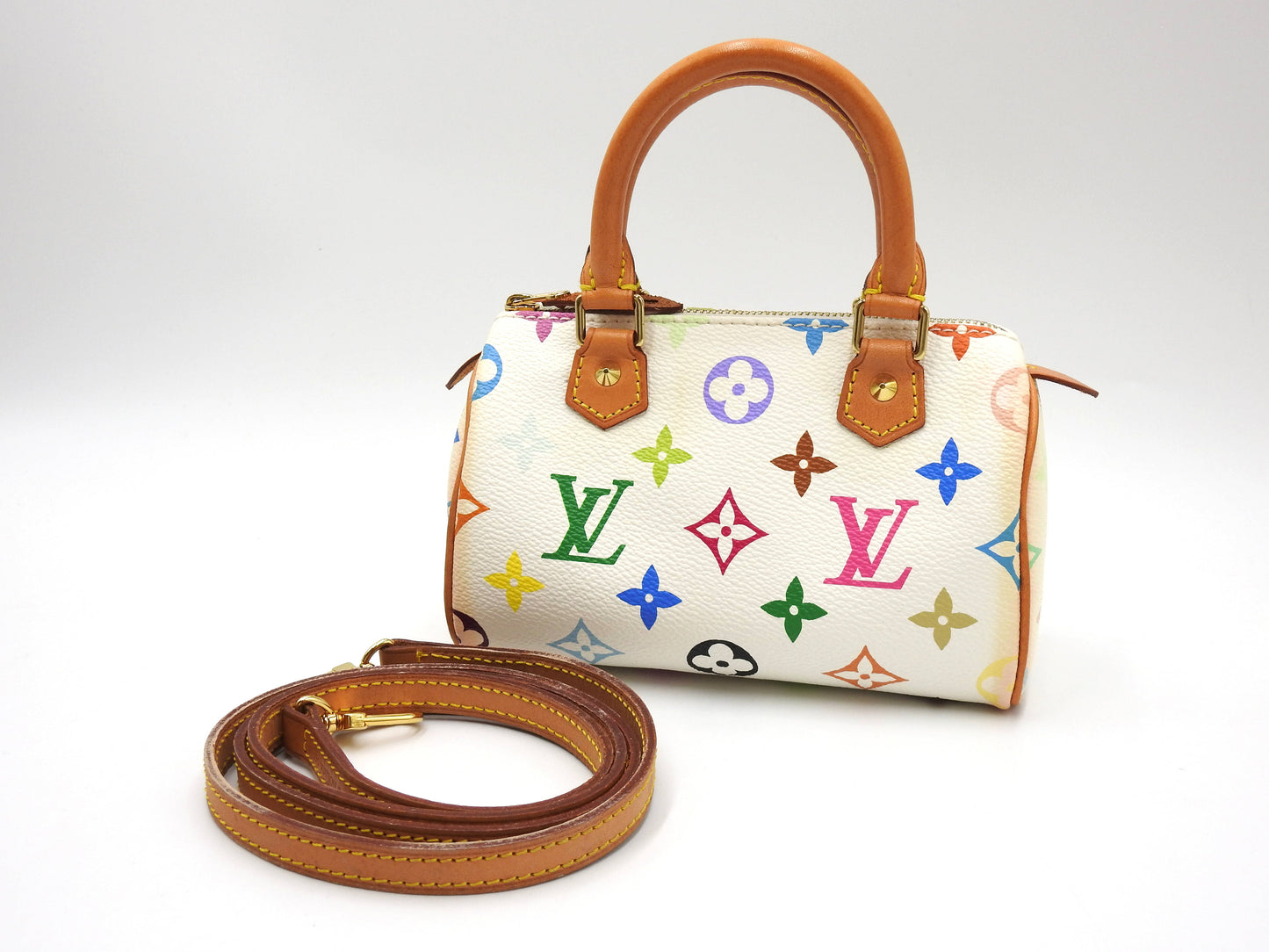 LOUIS VUITTON Monogram Mini Speedy Hand Bag Multicolor Bron White M92645