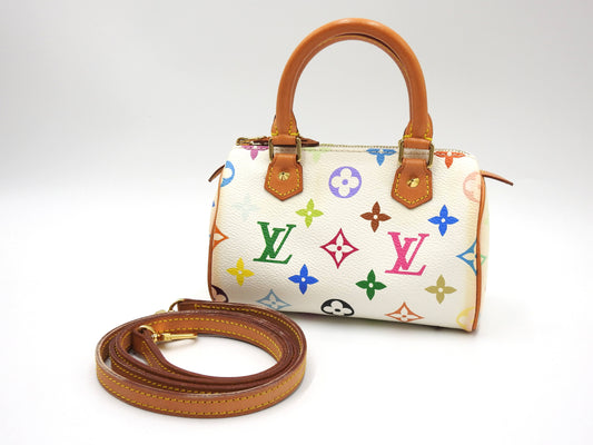 LOUIS VUITTON Monogram Mini Speedy Hand Bag Multicolor Bron White M92645