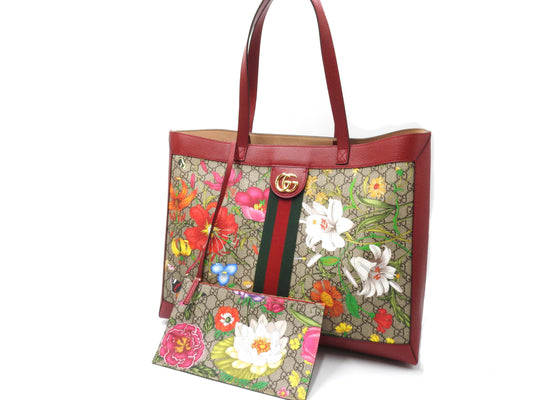 GUCCI GG Flora Supreme Ophidia Shoulder Tote Bag Beige Red 547947