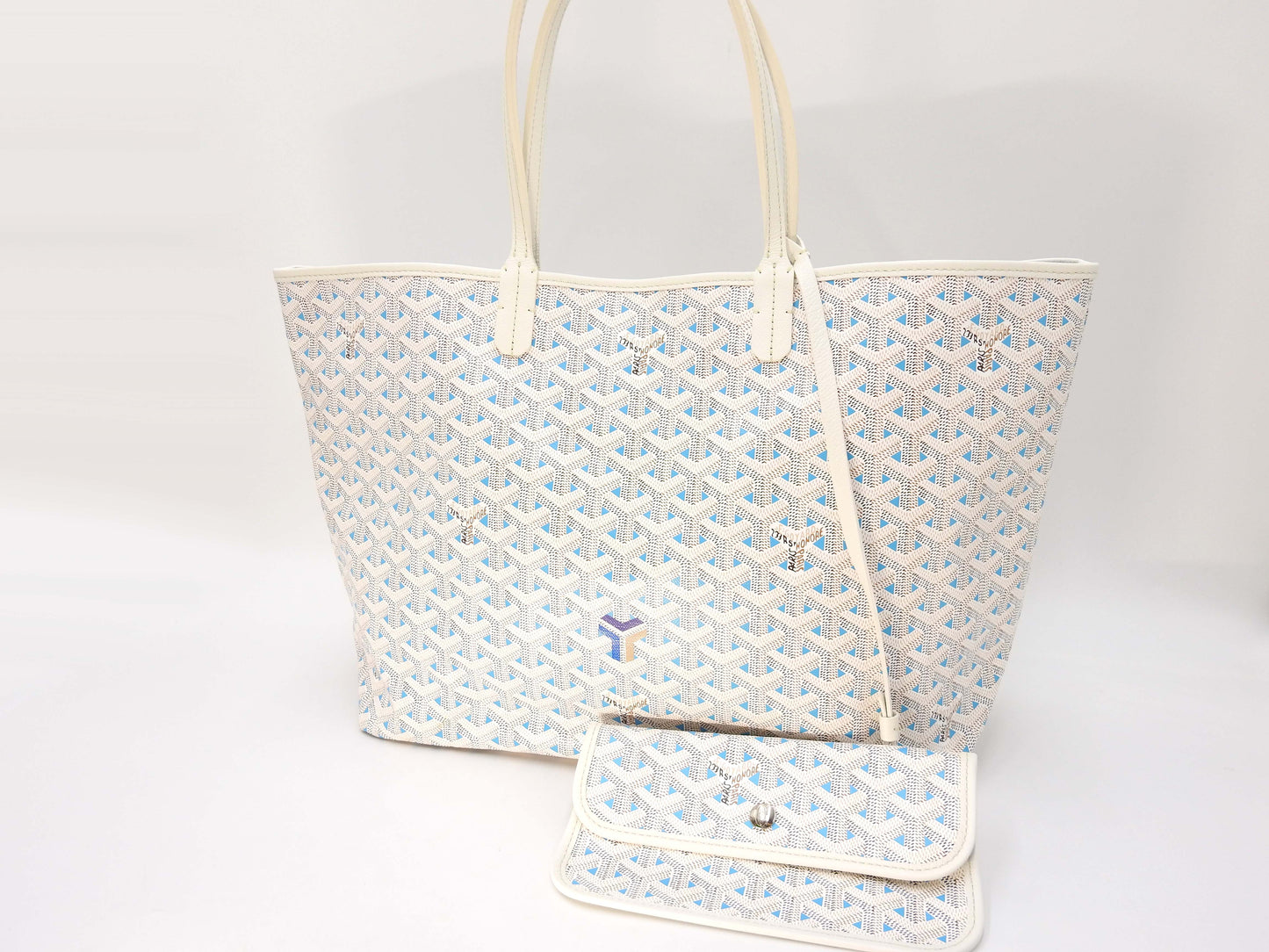 GOYARD Saint Louis Claire Voie PM Shoulder Tote Bag PVC Leather White Blue