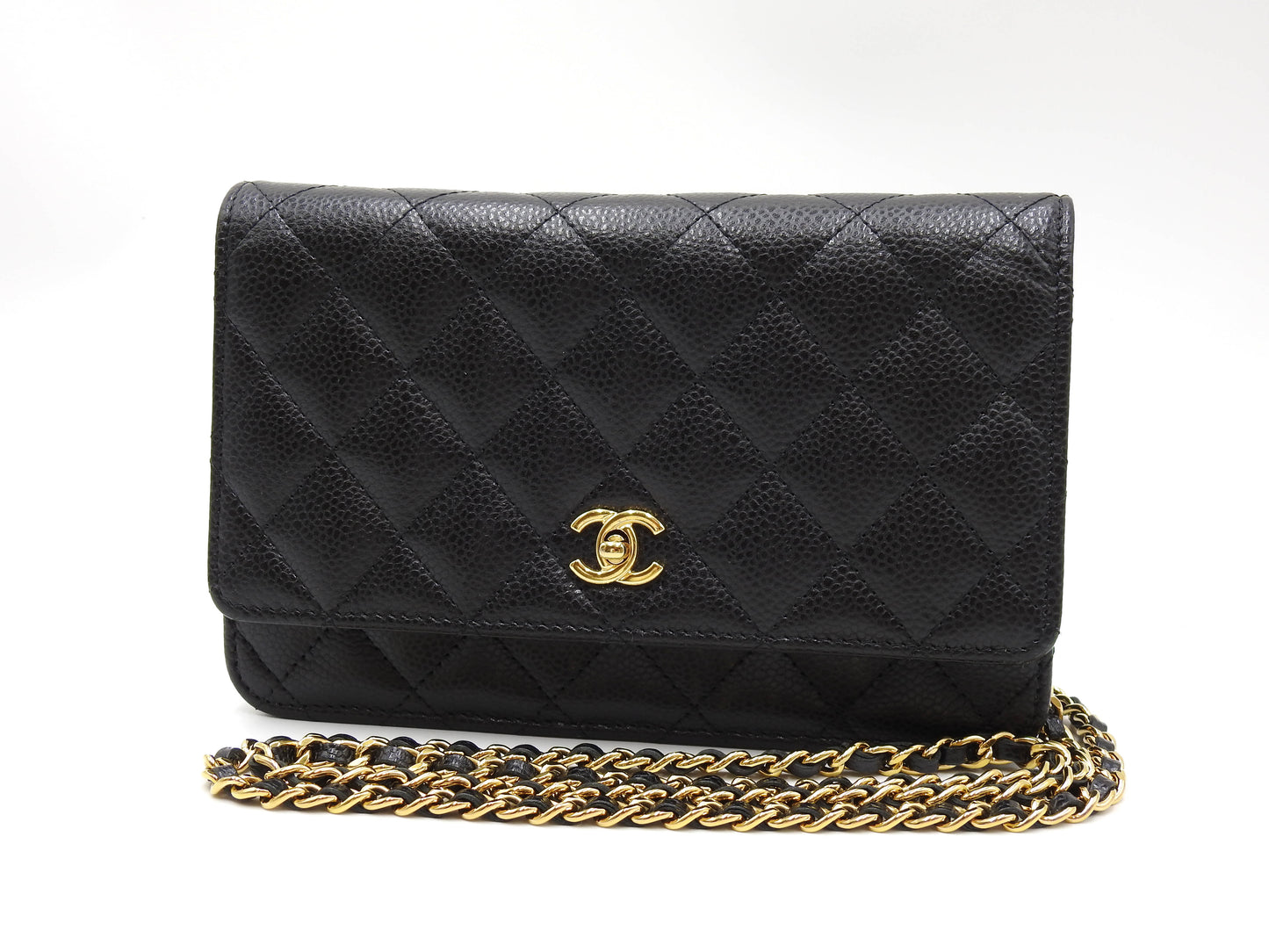 CHANEL CC Turn Lock Wallet on Chain Shoulder Bag Caviarskin Black AP3622