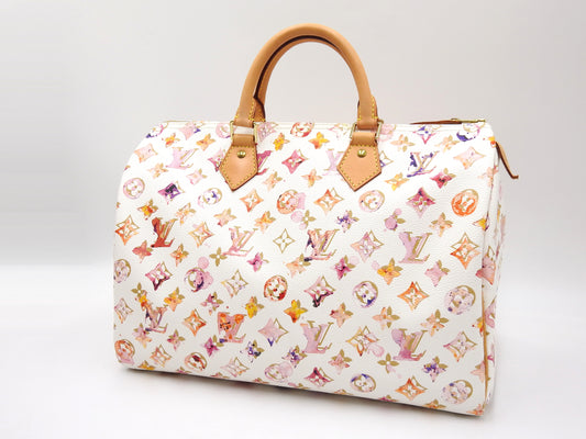 LOUIS VUITTON Watercolor Monogram Speedy 35 White Boston Hand Bag M95752