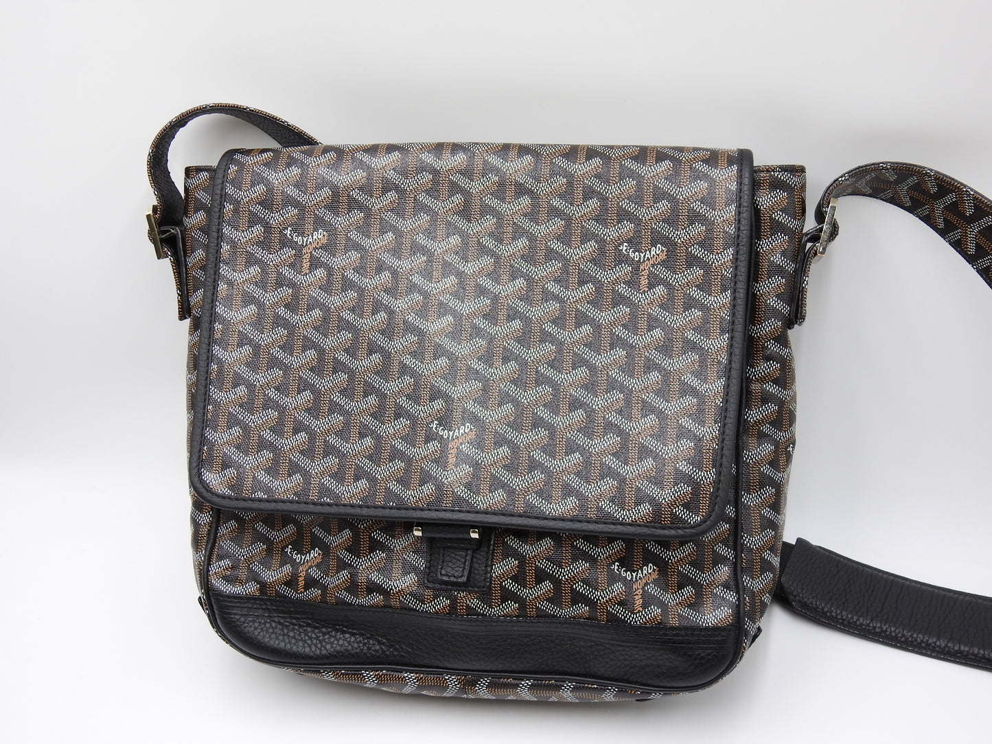 GOYARD Goyardine Grand Bleu MM Shoulder Bag PVC Canvas Leather Black