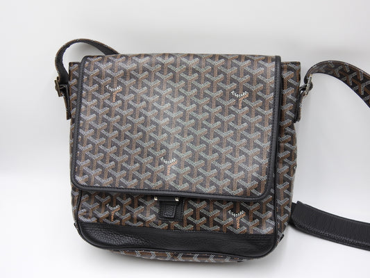 GOYARD Goyardine Grand Bleu MM Shoulder Bag PVC Canvas Leather Black