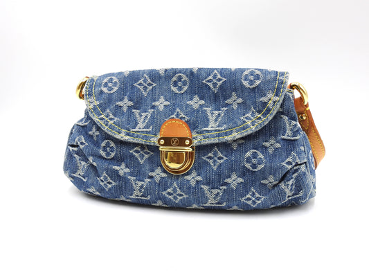 LOUIS VUITTON Mini Pleaty Monogram Denim Shoulder Hand Bag Blue M95050