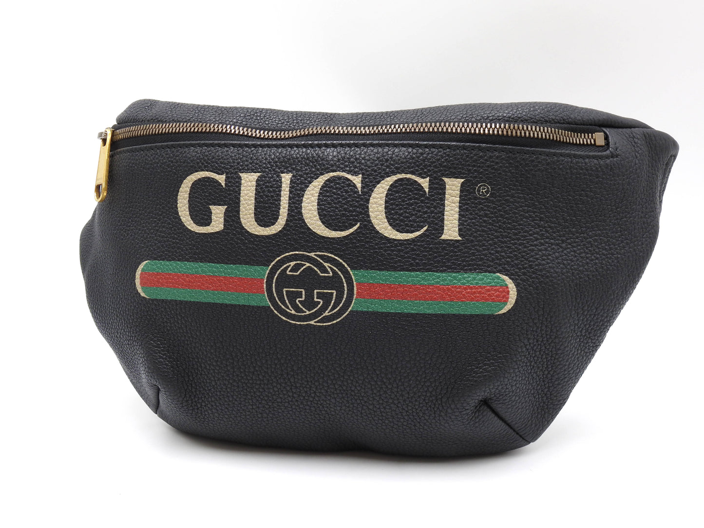 GUCCI Logo Print Web Sherry Waist Body Belt Bag Leather Black 530412