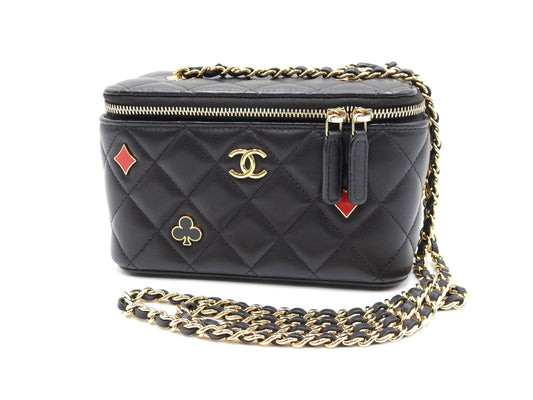 CHANEL CC Casino Matelasse Chain Vanity Shoulder Bag Lambskin Black AP3079
