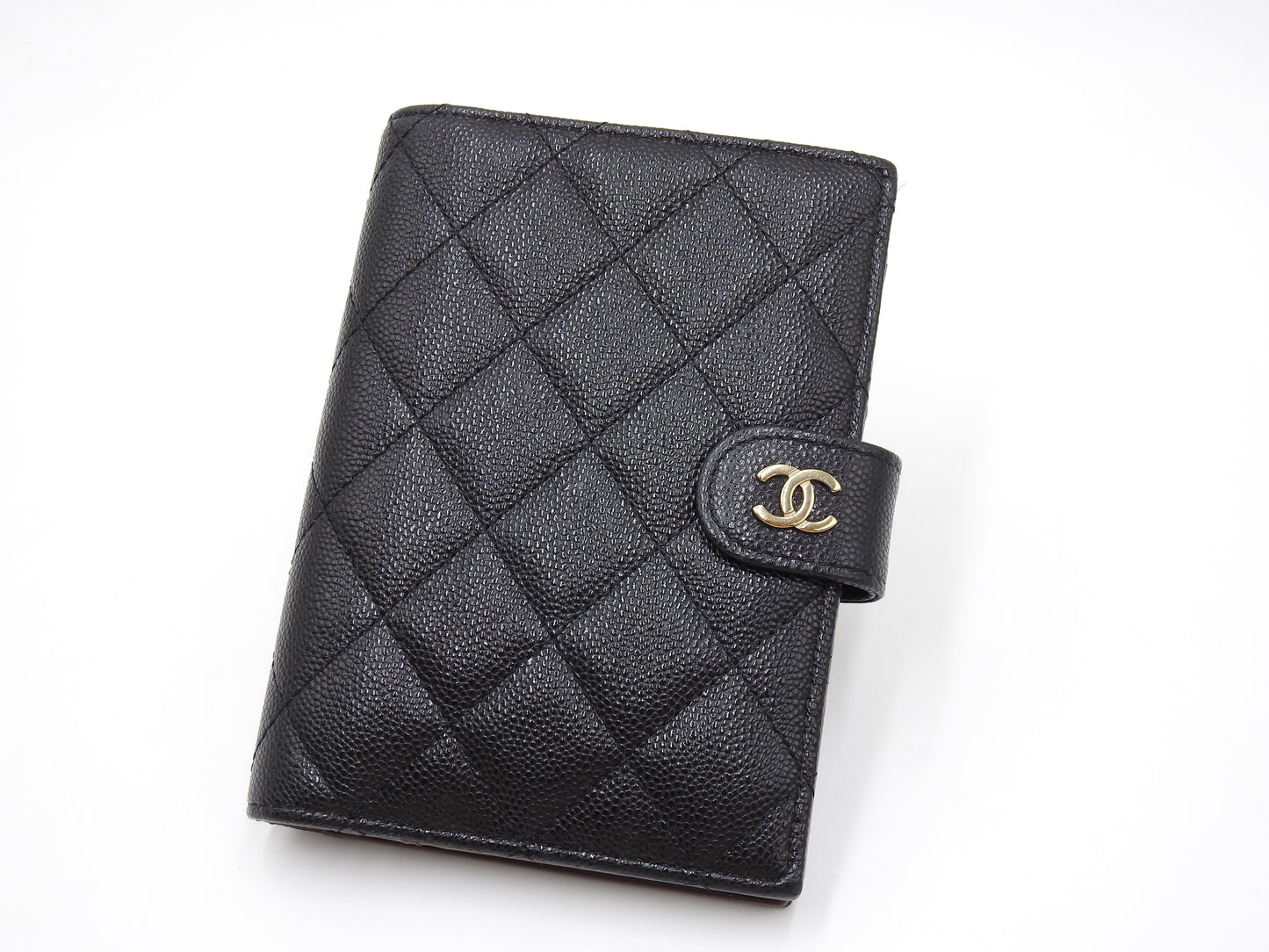 CHANEL CC Matelasse Passport Holder Bifold Wallet Caviarskin Black AP3791