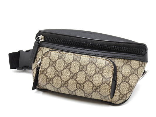 GUCCI GG Supreme Waist Body Belt Bag PVC Leather Beige Black Silver 450946