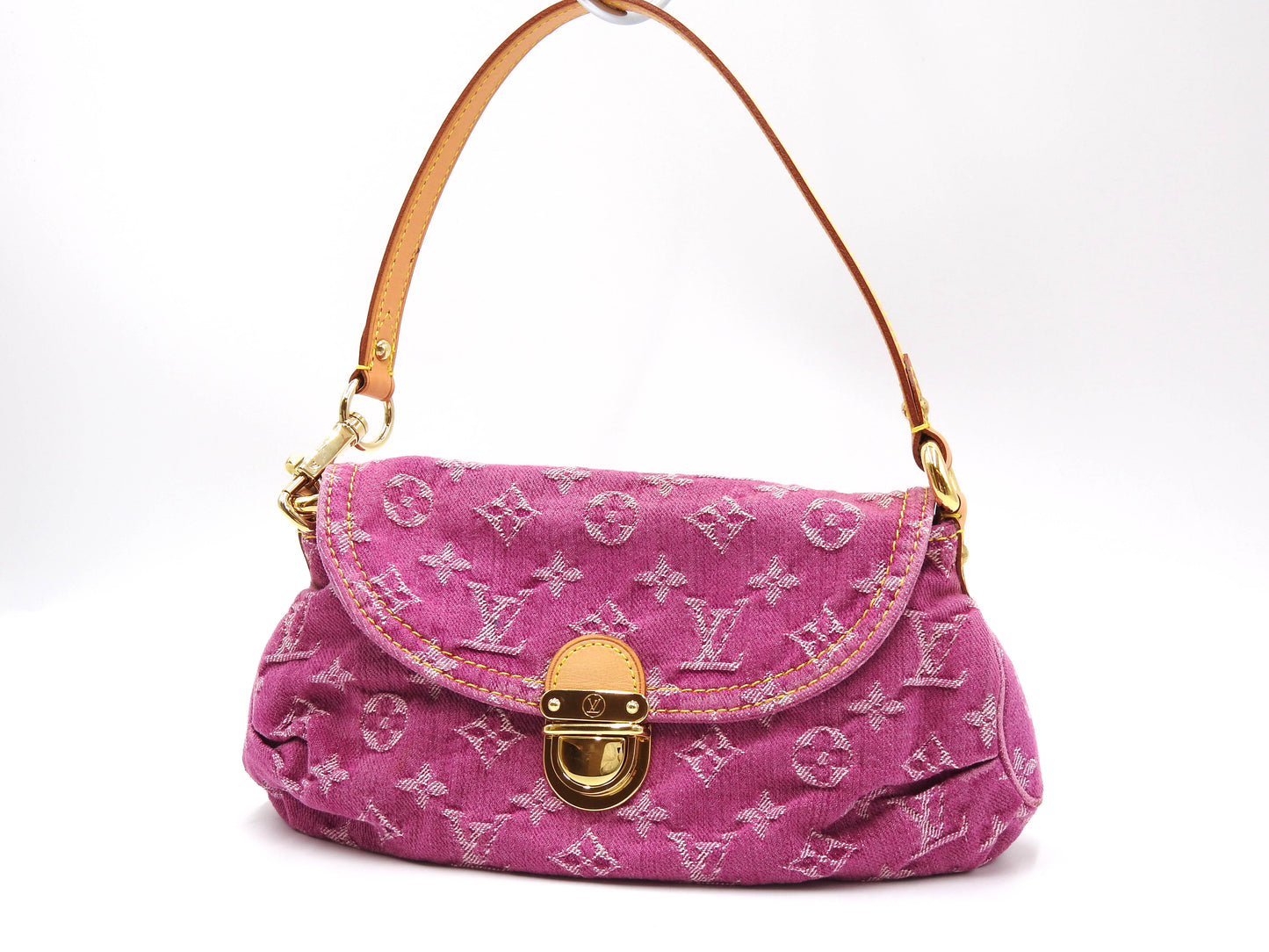 LOUIS VUITTON Mini Pleaty Monogram Denim Shoulder Hand Bag Pink M95216