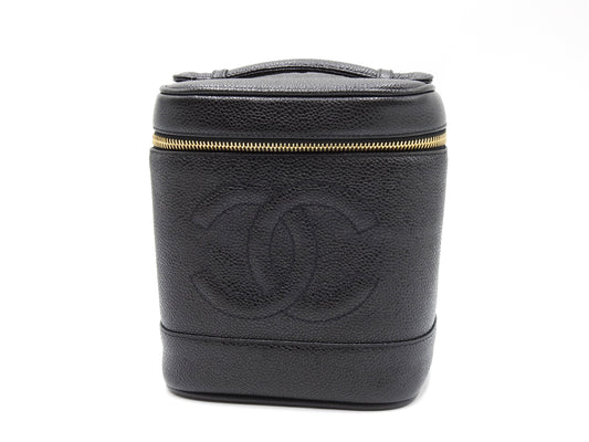 CHANEL CC Timeless Vanity Bag Cosmetic Pouch Caviarskin Black A01998