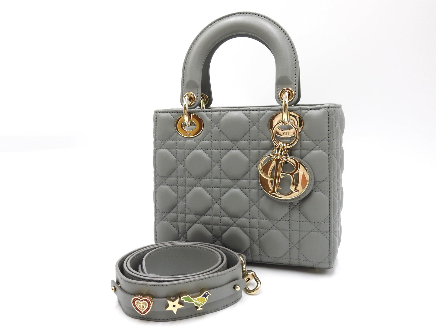 Christian Dior My ABC Lady Dior Small Shoulder Hand Bag Lambskin Gray