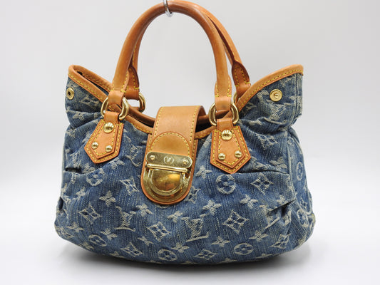 LOUIS VUITTON Pleaty Monogram Denim Hand Bag Shoulder Bag Blue M95020