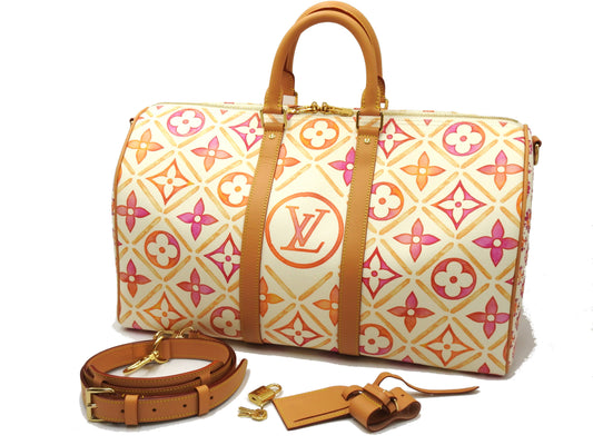 LOUIS VUITTON Monogram Tile Keepall Bandouliere 45 Travel Bag Coral M11251
