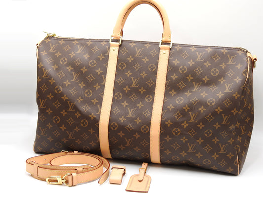 LOUIS VUITTON Monogram Keepall Bandouliere 55 Travel Boston Bag M41424
