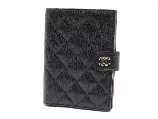 CHANEL CC Matelasse Passport Case Holder Wallet Caviarskin Black AP3791