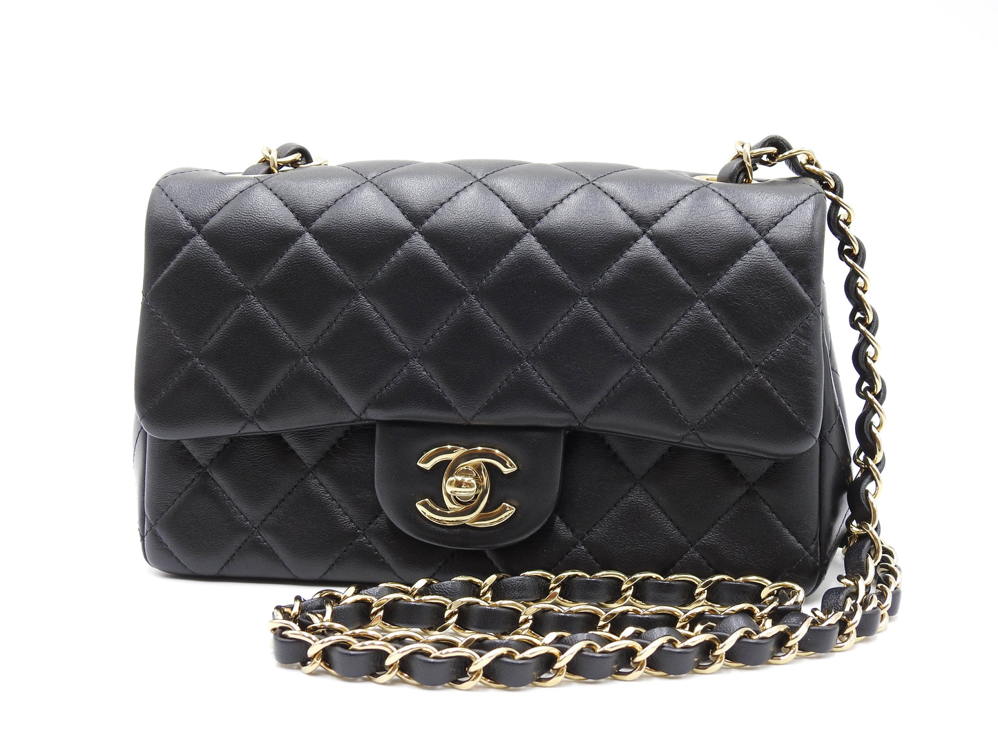 CHANEL CC Mini Matelasse 20 Flap Chain Shoulder Bag Lambskin Black A69900