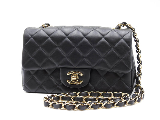 CHANEL CC Mini Matelasse 20 Flap Chain Shoulder Bag Lambskin Black A69900