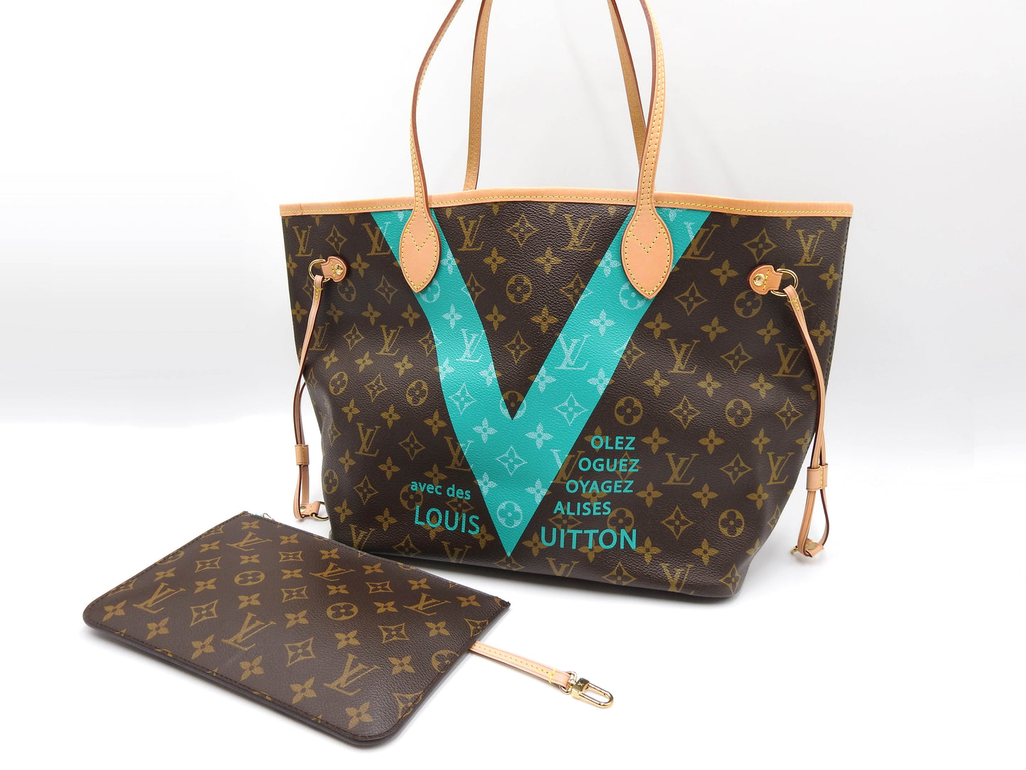 LOUIS VUITTON Monogram V Neverfull MM Tote Shoulder Bag Turquoise M41601