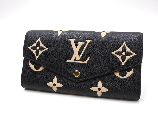 LOUIS VUITTON Monogram Empreinte Giant Sarah Wallet Black Beige M80496