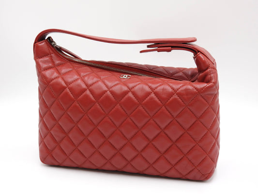 CHANEL CC Matelasse Hobo Shoulder Hand Bag Lambskin Red A69264