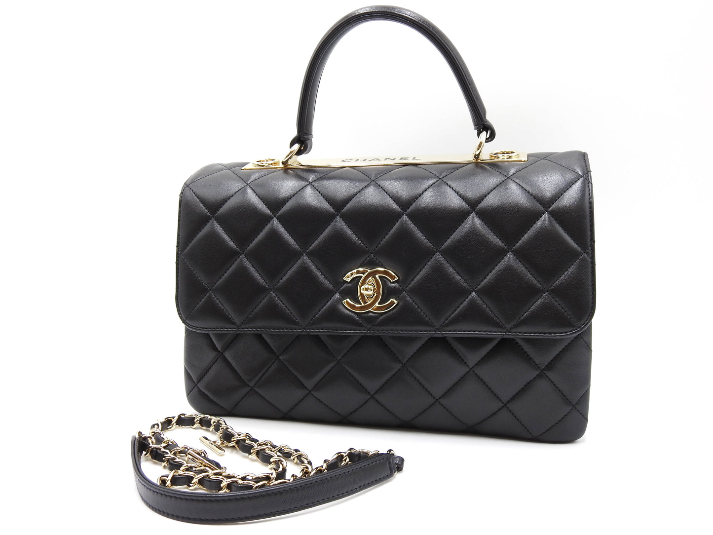 CHANEL Medium Trendy CC Top Handle Flap Shoulder Bag Lambskin Black A92237