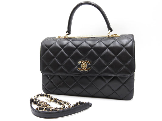 CHANEL Medium Trendy CC Top Handle Flap Shoulder Bag Lambskin Black A92237