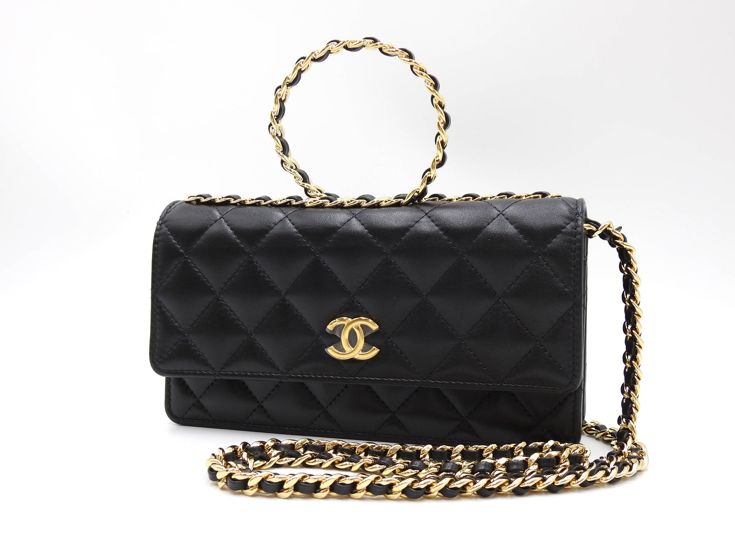 CHANEL Matelasse Chain Phone Holder Shoulder Bag Lambskin Black AP3764