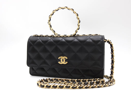 CHANEL Matelasse Chain Phone Holder Shoulder Bag Lambskin Black AP3764