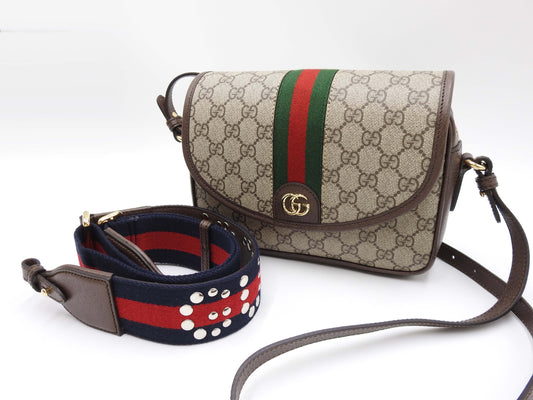 GUCCI GG Supreme Ophidia Web Messenger Shoulder Bag Beige Brown 722117
