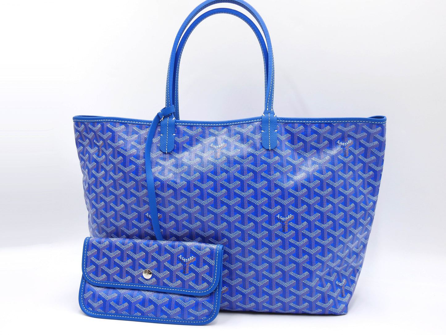 GOYARD Saint Louis PM Shoulder Tote Bag PVC Leather Blue with Pouch