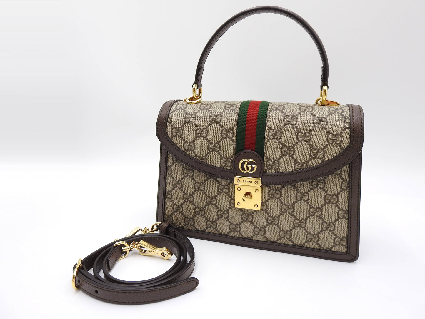 GUCCI Ophidia Web Top Handle 2way Shoulder Hand Bag Beige Brown 651055