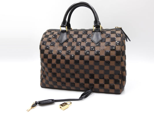 LOUIS VUITTON Damier Paillettes Sequin Speedy 30 Hand Bag Black N41262