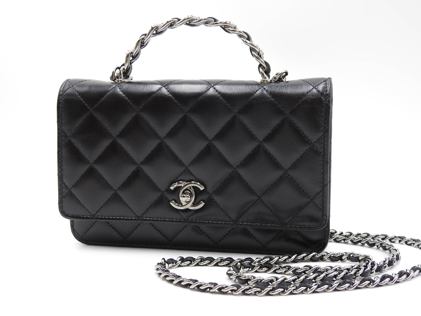 CHANEL CC Matelasse Wallet On Chain Shoulder Bag Crumple Calfskin AP3645